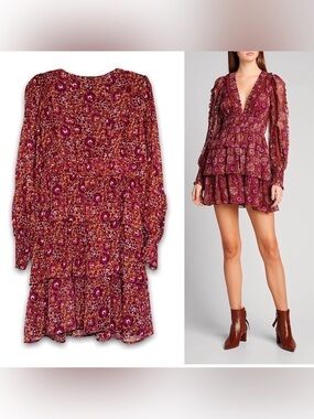 House of Harlow Boho Floral Tiered Long Sleeve Dress